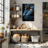 Mystical Blue Cat with Golden Patterns Animal Poster PosterGoat