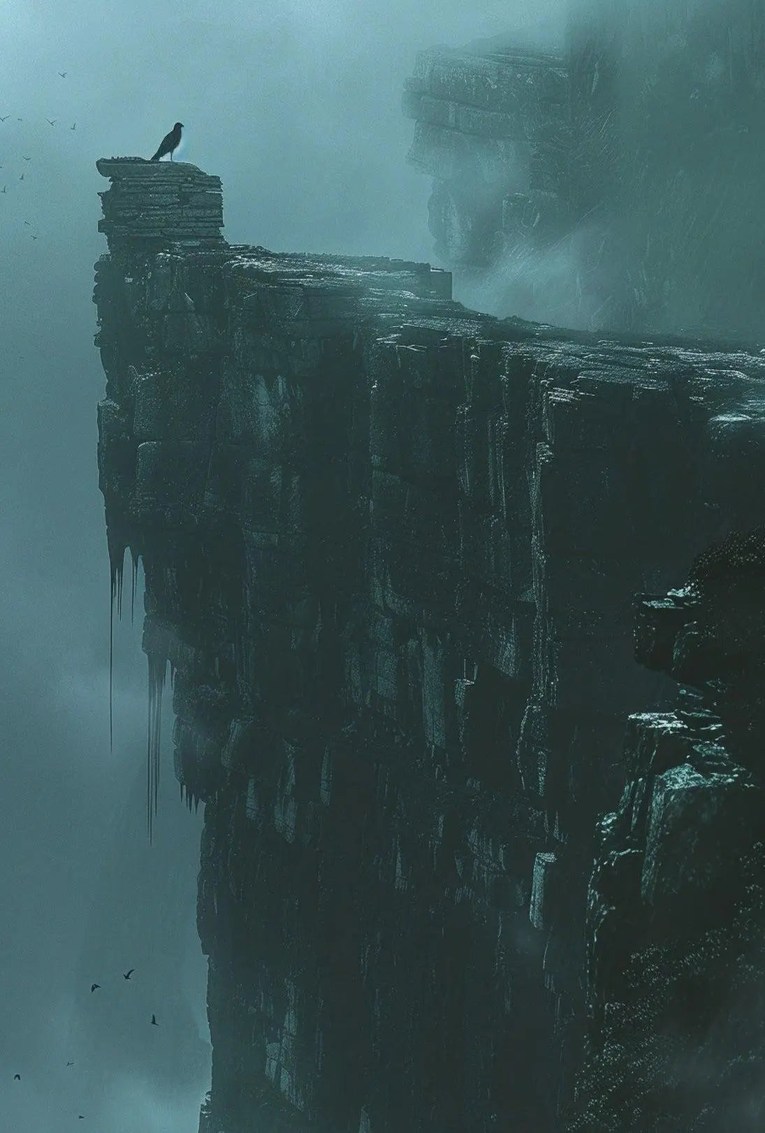 Mystical Cliffside Solitude in Artistic Fantasy Poster PosterGoat