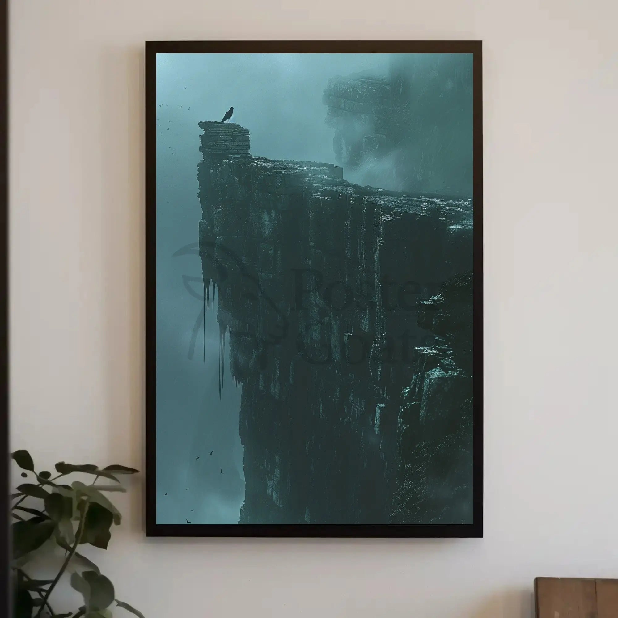 Mystical Cliffside Solitude in Artistic Fantasy Poster PosterGoat
