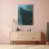 Mystical Cliffside Solitude in Artistic Fantasy Poster PosterGoat