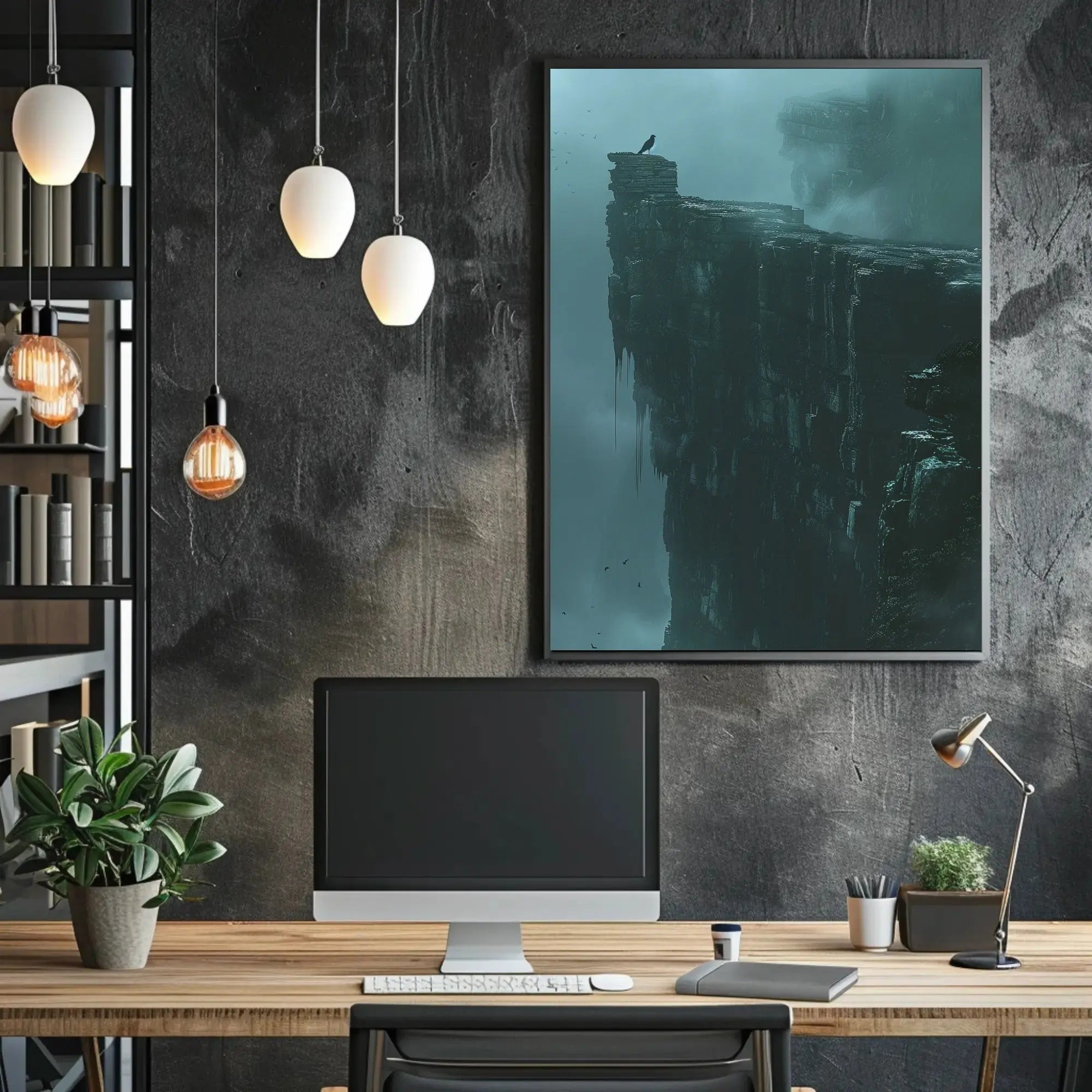 Mystical Cliffside Solitude in Artistic Fantasy Poster PosterGoat
