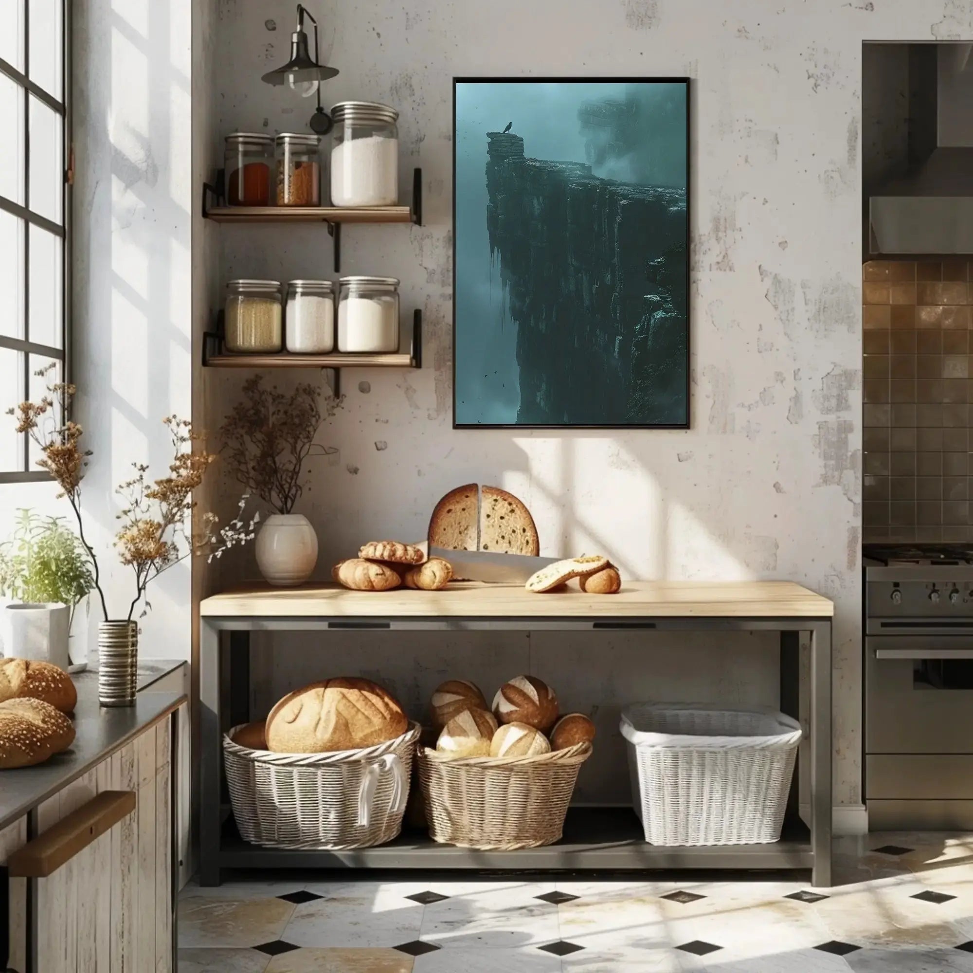 Mystical Cliffside Solitude in Artistic Fantasy Poster PosterGoat