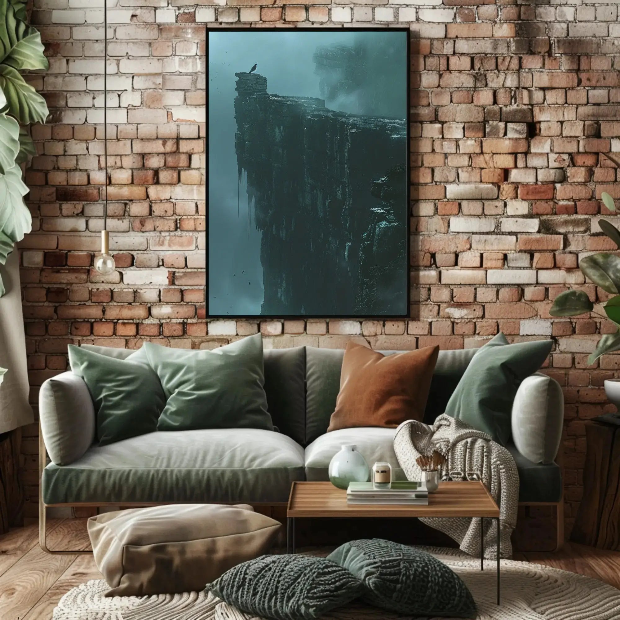 Mystical Cliffside Solitude in Artistic Fantasy Poster PosterGoat