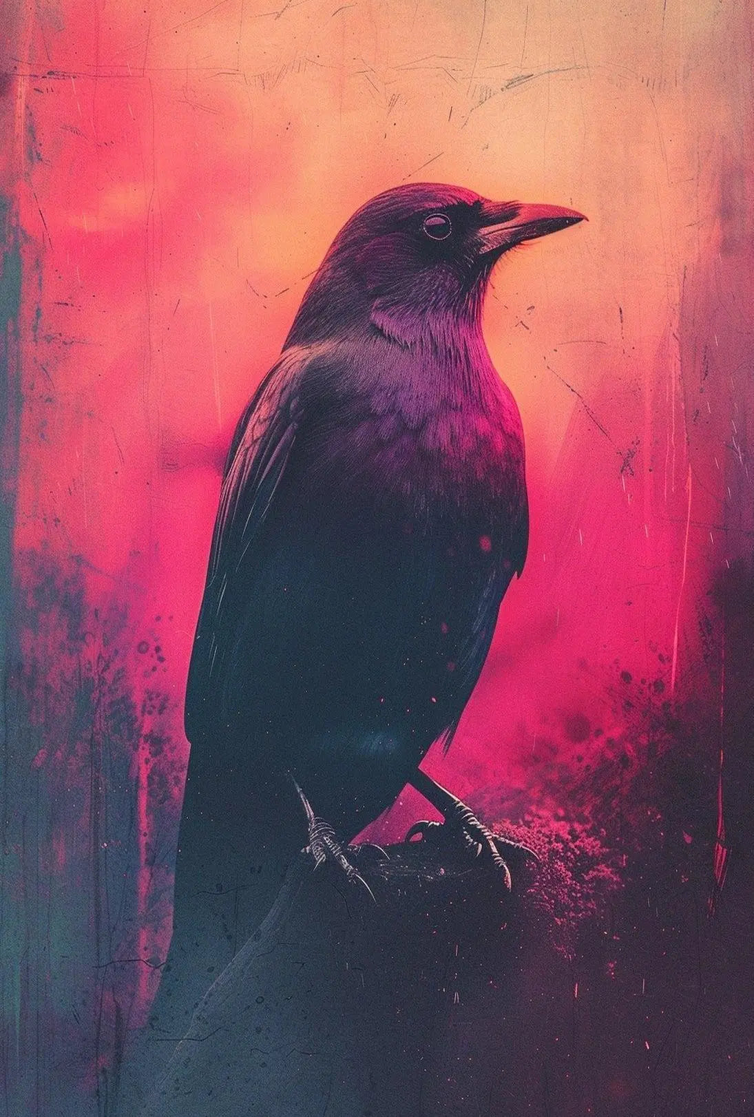 Mystical Crow Grunge Art Print for Abstract, Artistic Poster PosterGoat