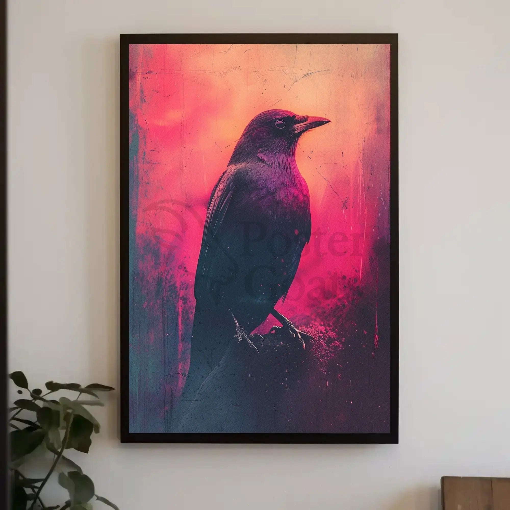 Mystical Crow Grunge Art Print for Abstract, Artistic Poster PosterGoat