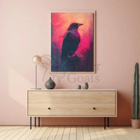 Mystical Crow Grunge Art Print for Abstract, Artistic Poster PosterGoat