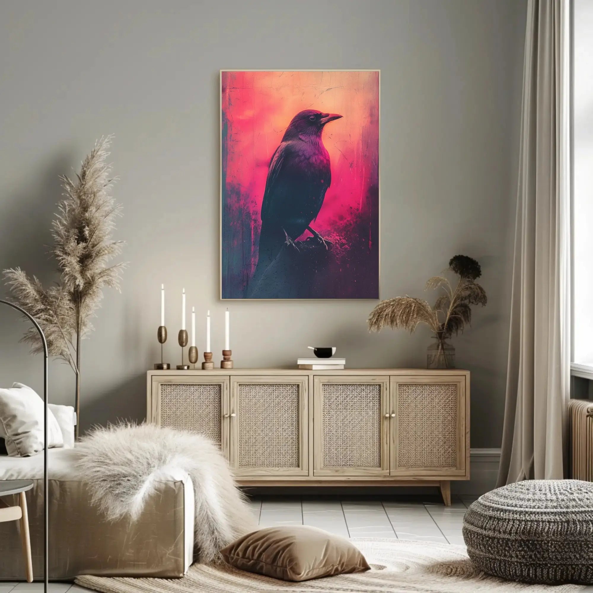 Mystical Crow Grunge Art Print for Abstract, Artistic Poster PosterGoat
