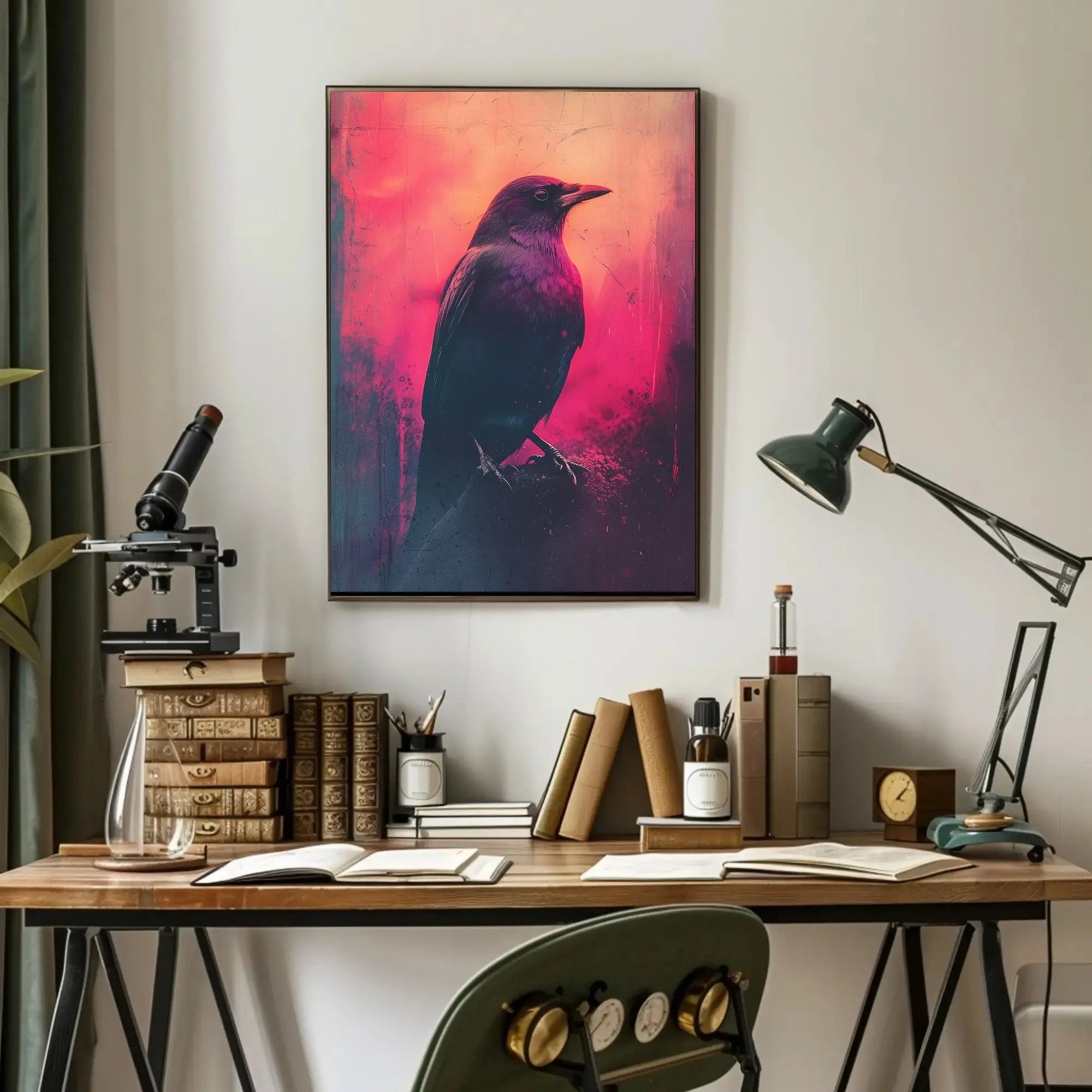 Mystical Crow Grunge Art Print for Abstract, Artistic Poster PosterGoat