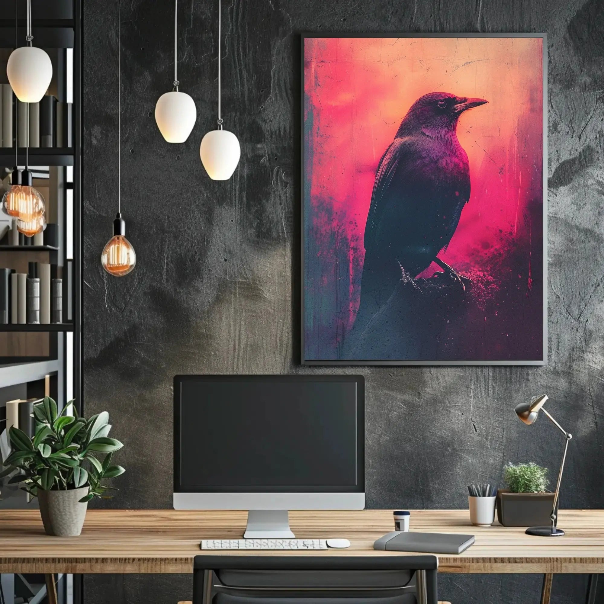 Mystical Crow Grunge Art Print for Abstract, Artistic Poster PosterGoat