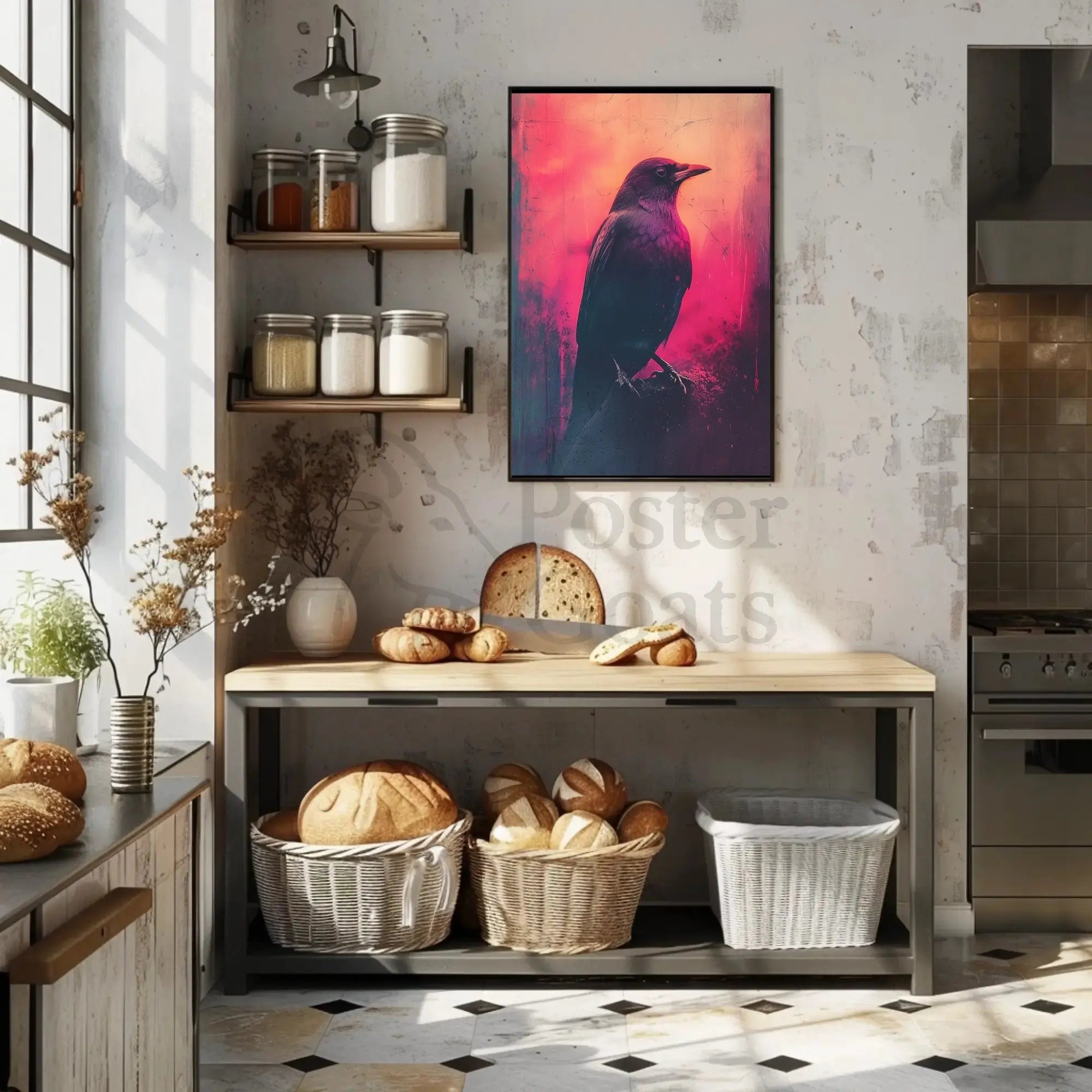 Mystical Crow Grunge Art Print for Abstract, Artistic Poster PosterGoat