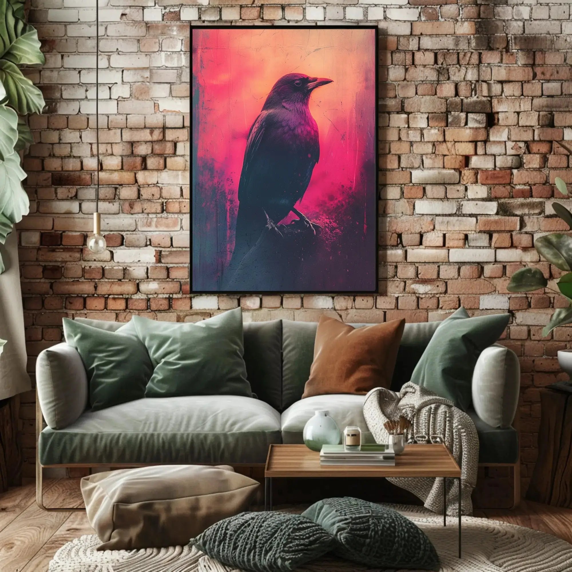 Mystical Crow Grunge Art Print for Abstract, Artistic Poster PosterGoat