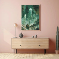 Mystical Crystalline Cavern Lute Player Artistic Fantasy Poster PosterGoat