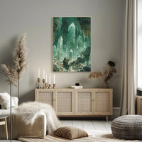 Mystical Crystalline Cavern Lute Player Artistic Fantasy Poster PosterGoat