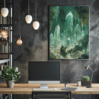 Mystical Crystalline Cavern Lute Player Artistic Fantasy Poster PosterGoat