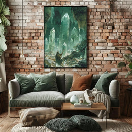 Mystical Crystalline Cavern Lute Player Artistic Fantasy Poster PosterGoat