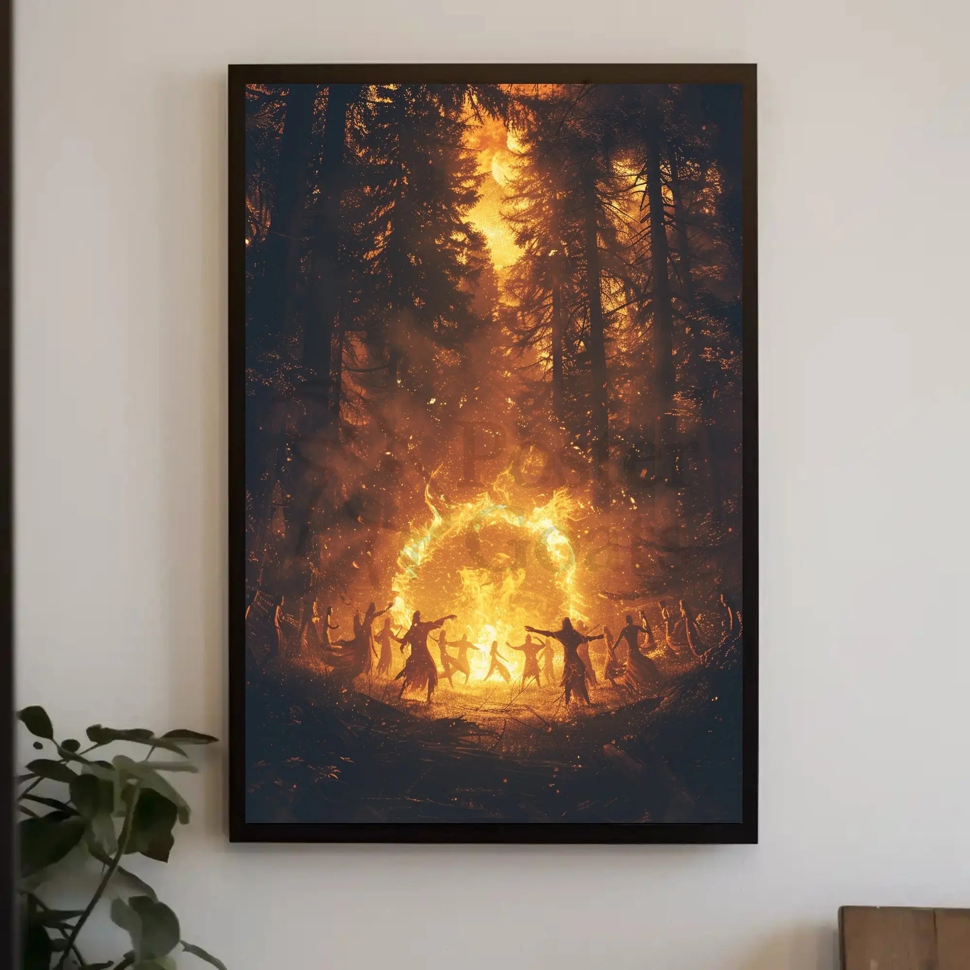 Mystical Dance Under Firelight: Atmospheric Artistic Poster PosterGoat
