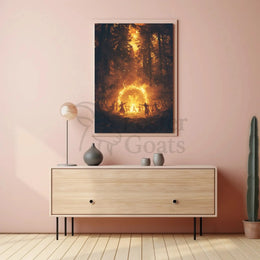 Mystical Dance Under Firelight: Atmospheric Artistic Poster PosterGoat