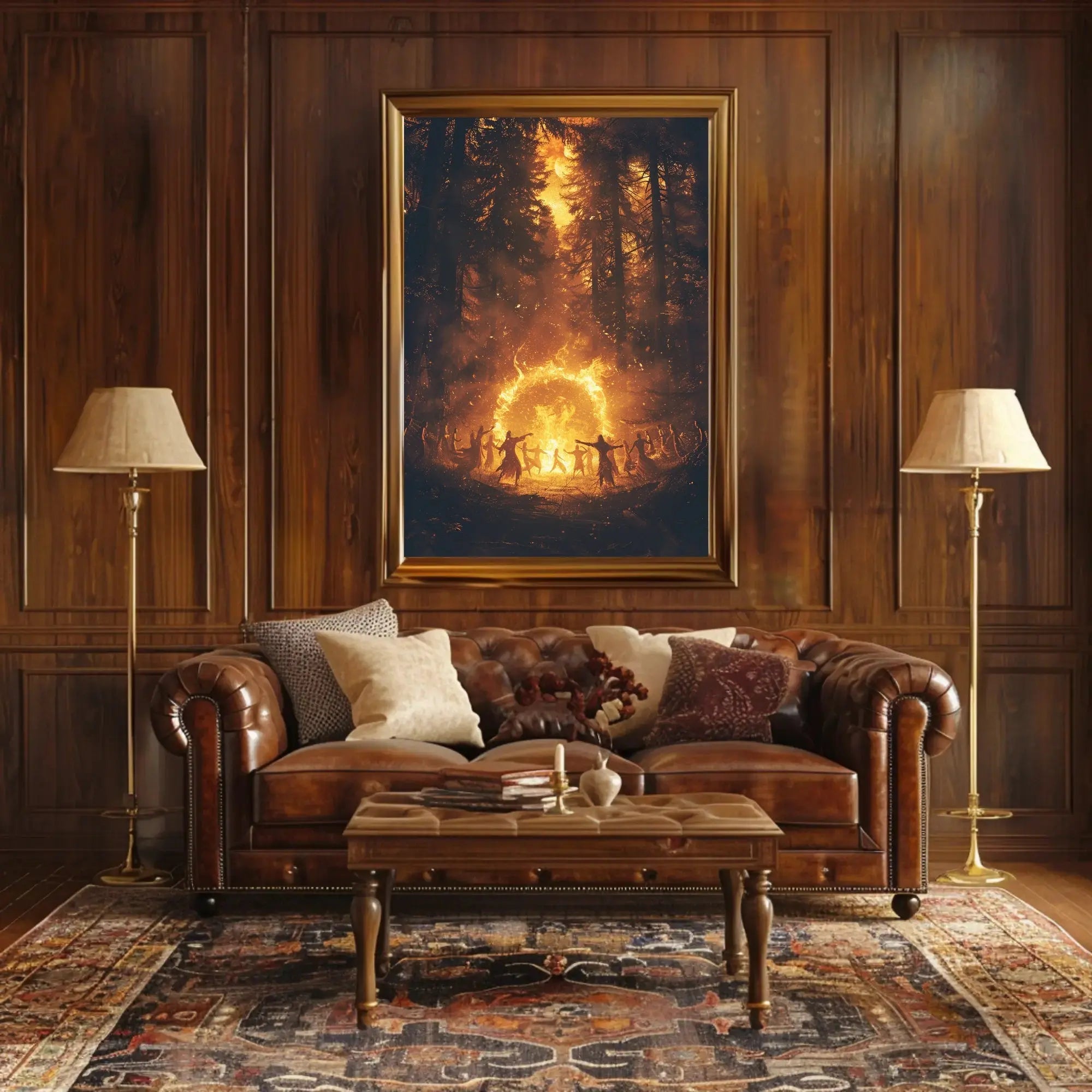 Mystical Dance Under Firelight: Atmospheric Artistic Poster PosterGoat