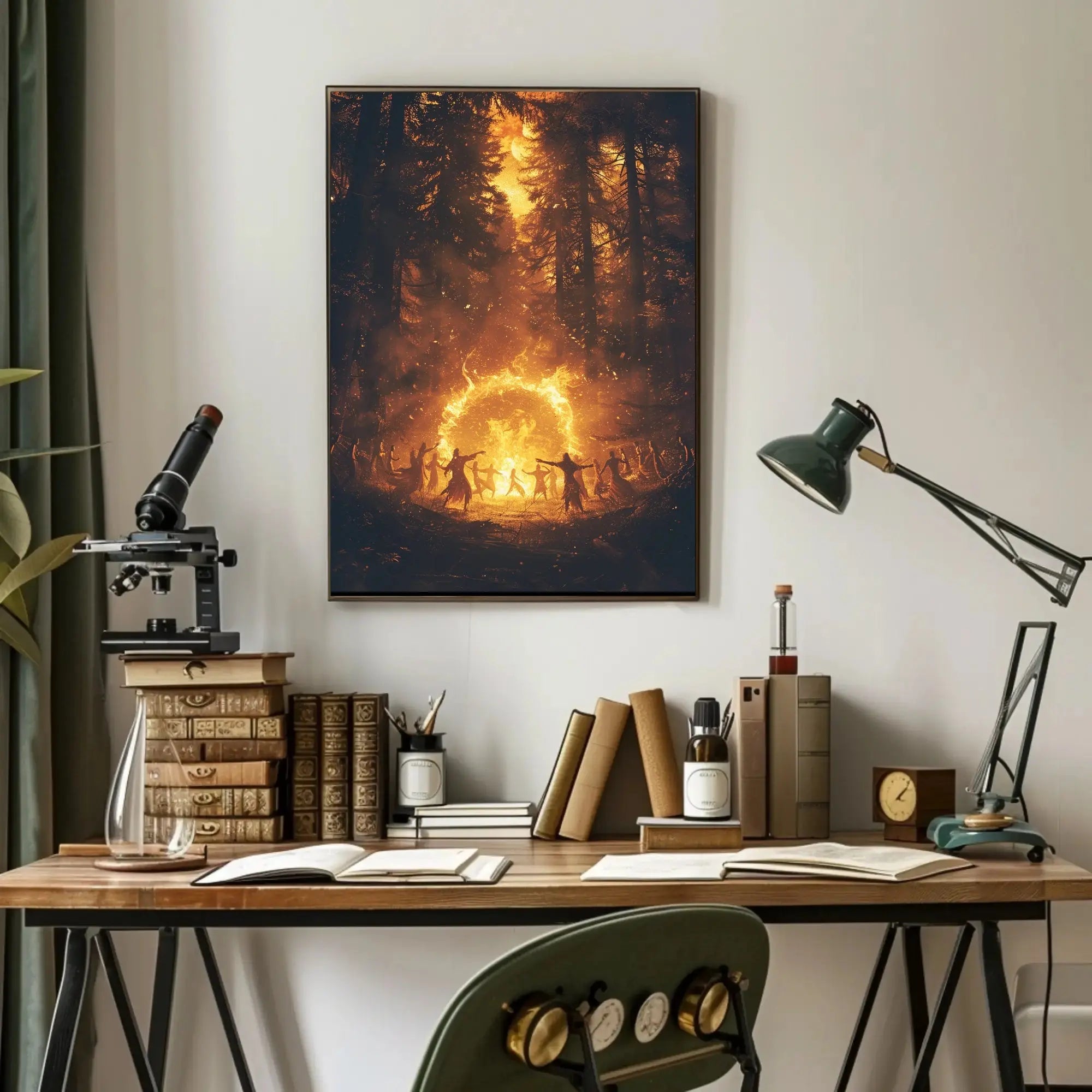 Mystical Dance Under Firelight: Atmospheric Artistic Poster PosterGoat