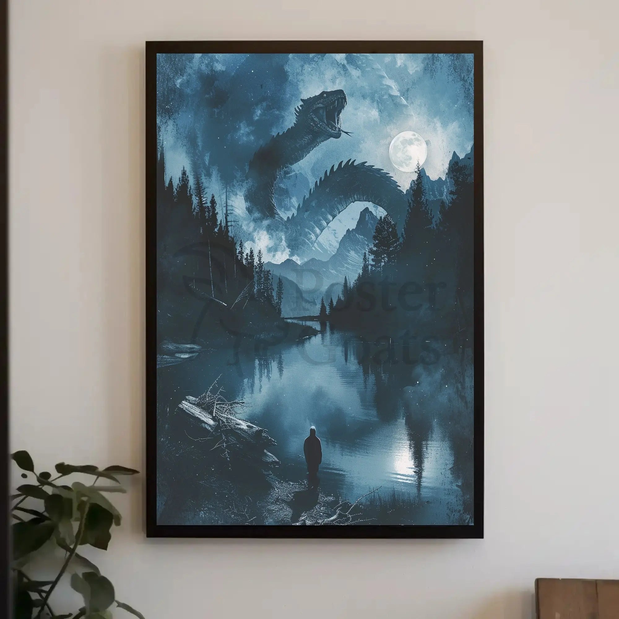 Mystical Dragon Lake in Fantasy Landscape Art Poster PosterGoat