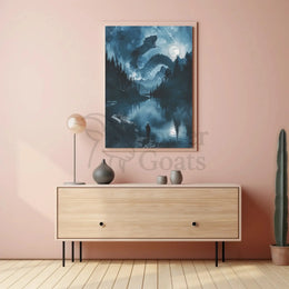 Mystical Dragon Lake in Fantasy Landscape Art Poster PosterGoat