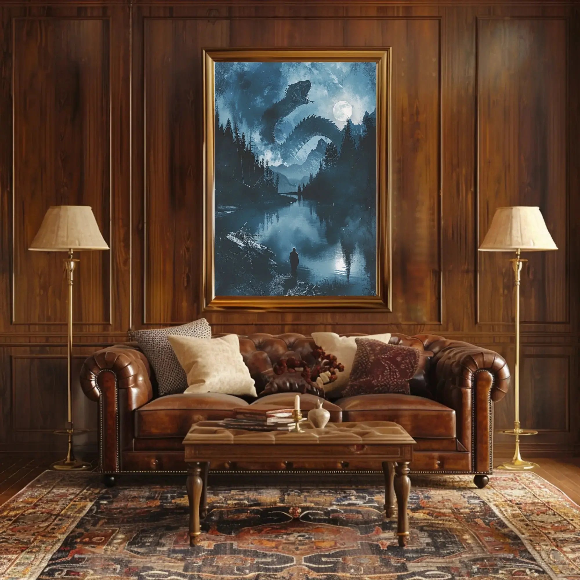 Mystical Dragon Lake in Fantasy Landscape Art Poster PosterGoat