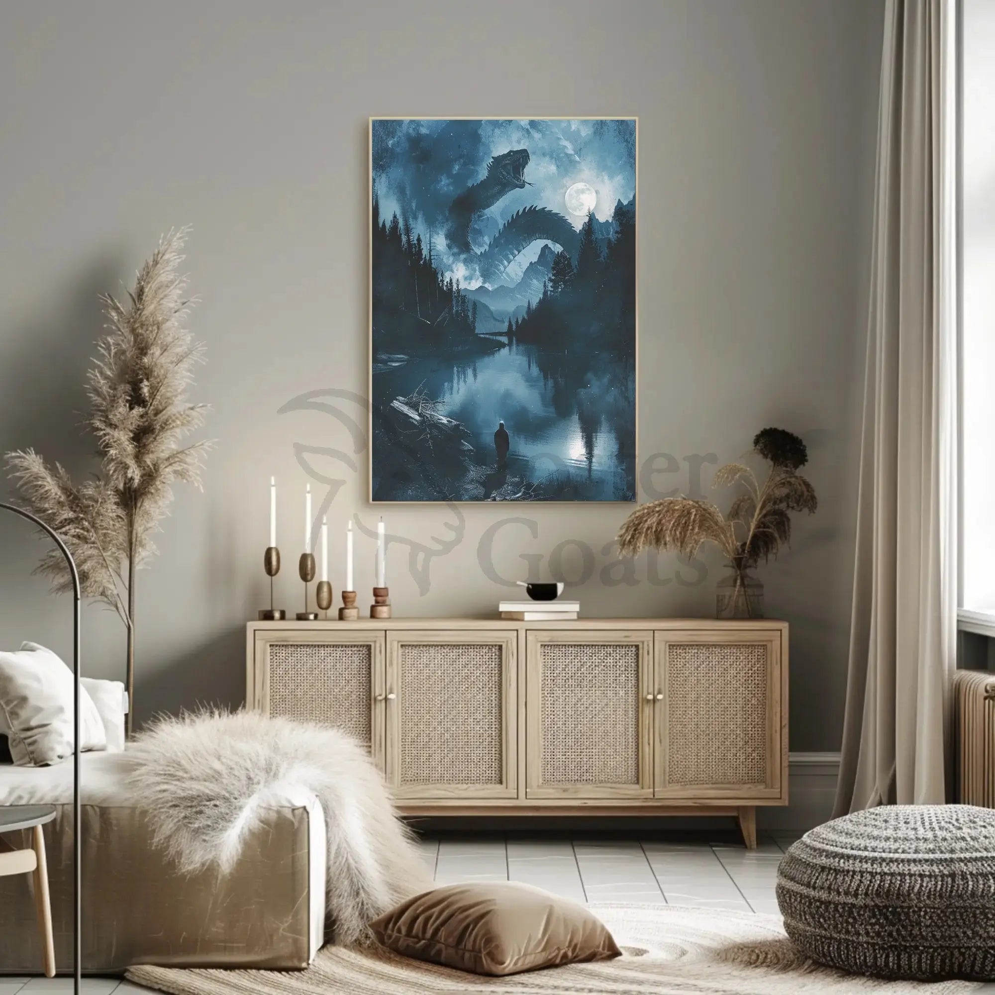Mystical Dragon Lake in Fantasy Landscape Art Poster PosterGoat