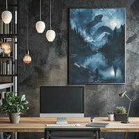 Mystical Dragon Lake in Fantasy Landscape Art Poster PosterGoat