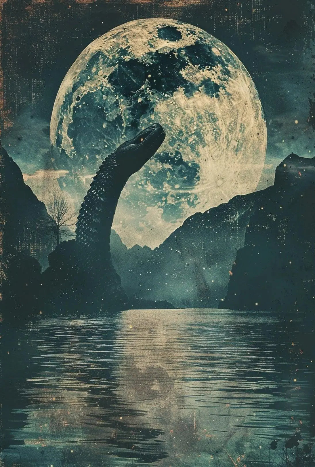 Mystical Dragon Under Moonlight Artistic Poster PosterGoat
