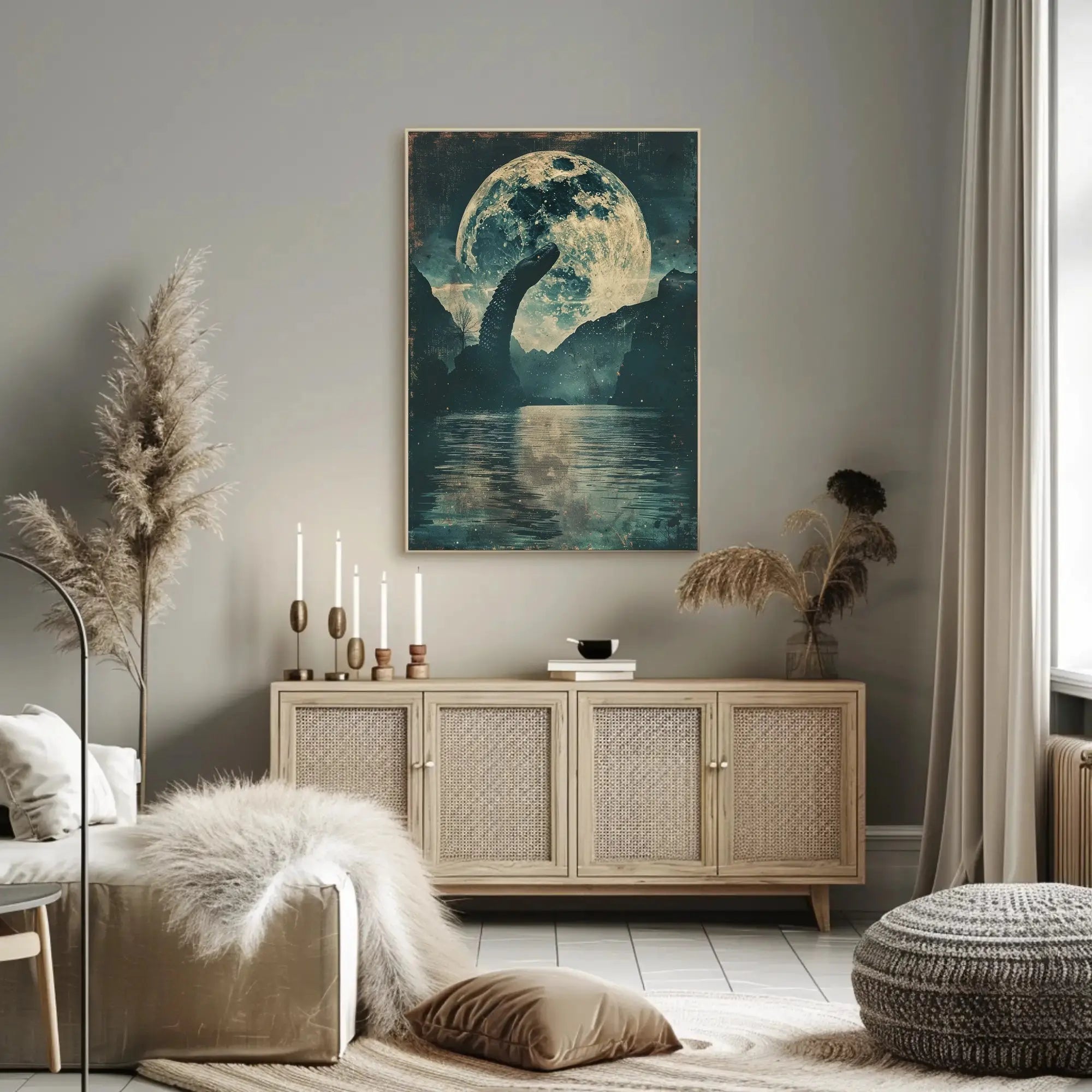 Mystical Dragon Under Moonlight Artistic Poster PosterGoat