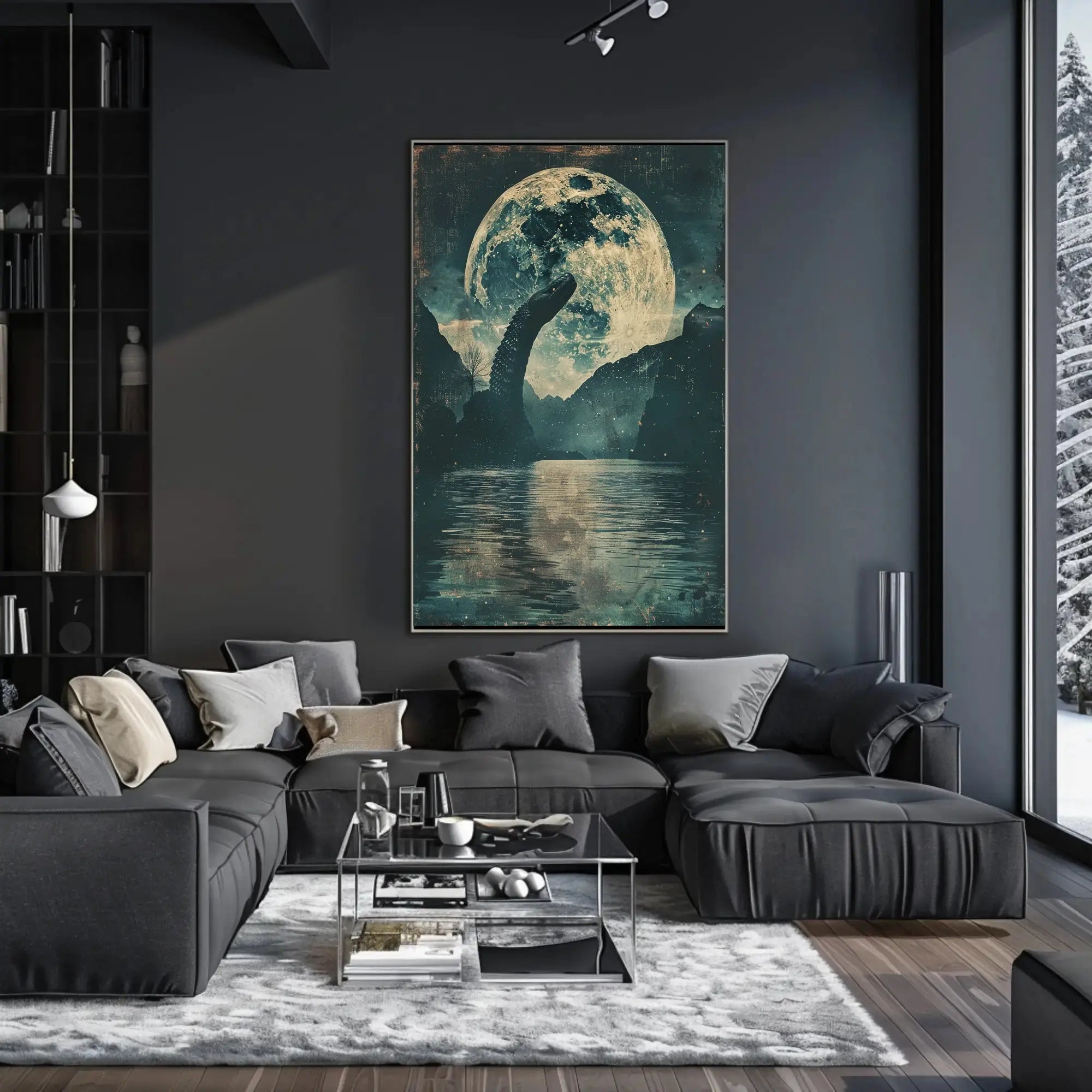 Mystical Dragon Under Moonlight Artistic Poster PosterGoat