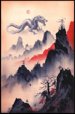 Mystical Dragon in East Asian Landscape Fantasy or Mythology Poster PosterGoat