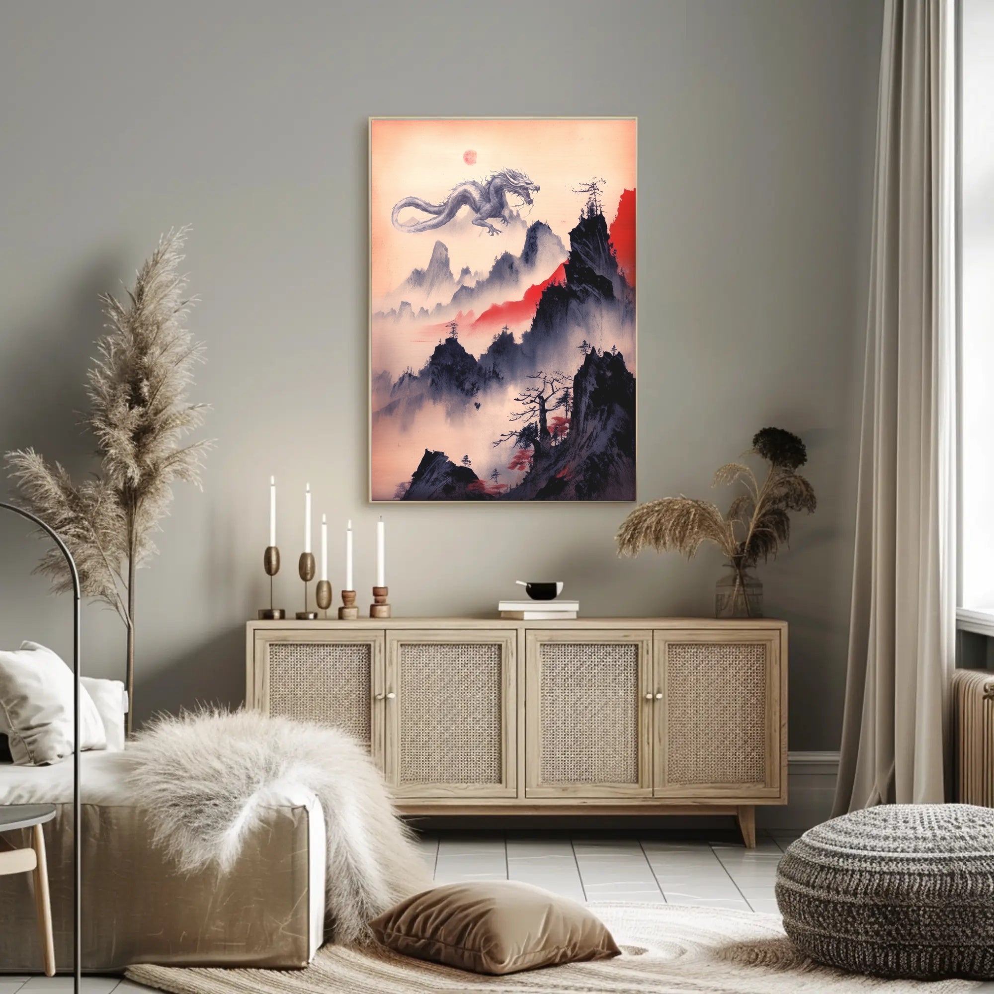 Mystical Dragon in East Asian Landscape Fantasy or Mythology Poster PosterGoat