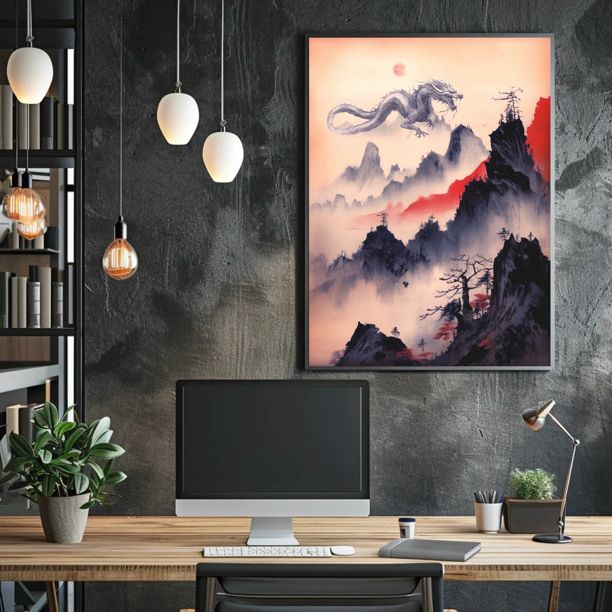 Mystical Dragon in East Asian Landscape Fantasy or Mythology Poster PosterGoat