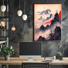 Mystical Dragon in East Asian Landscape Fantasy or Mythology Poster PosterGoat