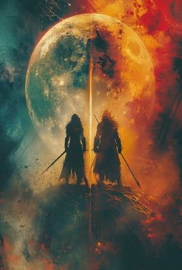 Mystical Duel Under Glowing Orb Abstract, Artistic Poster PosterGoat