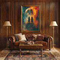 Mystical Duel Under Glowing Orb Abstract, Artistic Poster PosterGoat