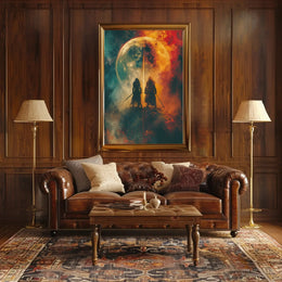 Mystical Duel Under Glowing Orb Abstract, Artistic Poster PosterGoat