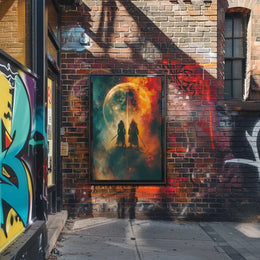 Mystical Duel Under Glowing Orb Abstract, Artistic Poster PosterGoat