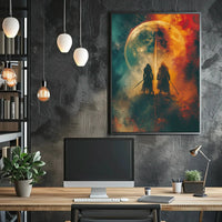 Mystical Duel Under Glowing Orb Abstract, Artistic Poster PosterGoat