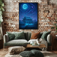 Mystical East Asian Temple Night Sky Heritage Poster PosterGoat