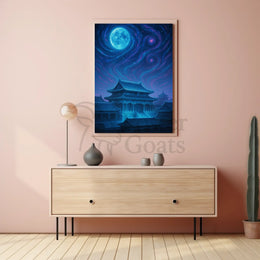 Mystical East Asian Temple Night Sky Heritage Poster PosterGoat