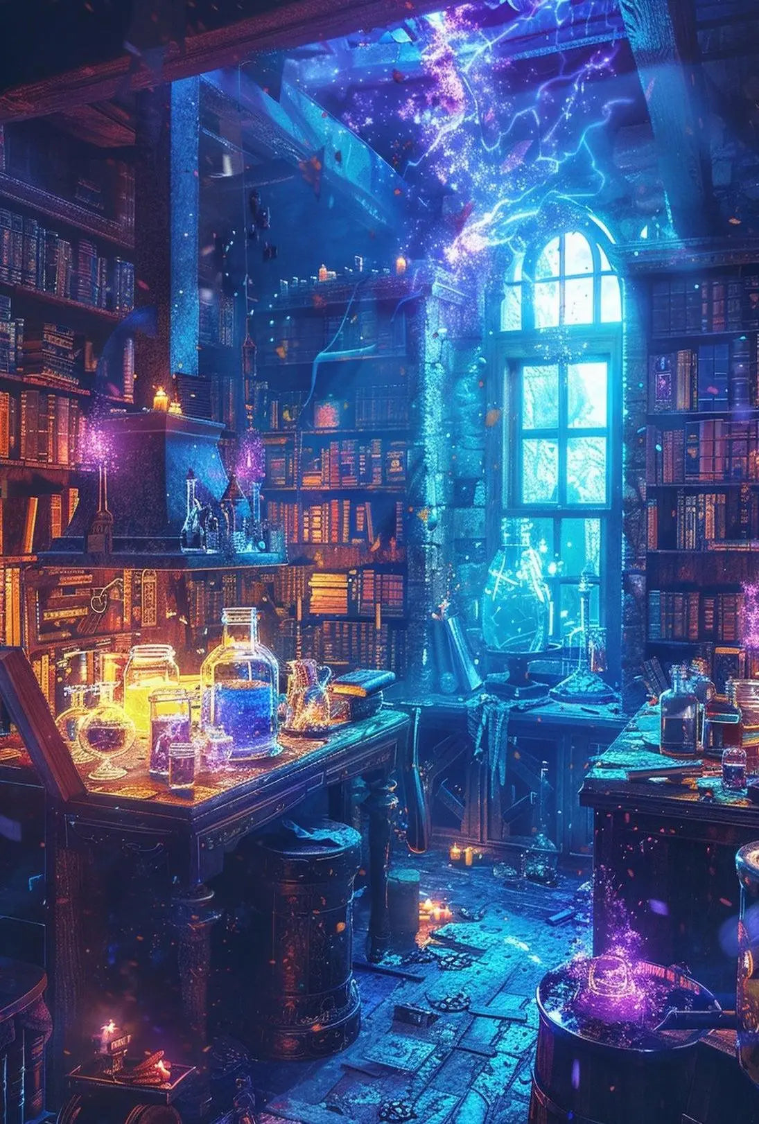 Mystical Fantasy Library Alchemy Art Print Abstract Poster PosterGoat