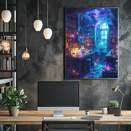 Mystical Fantasy Library Alchemy Art Print Abstract Poster PosterGoat