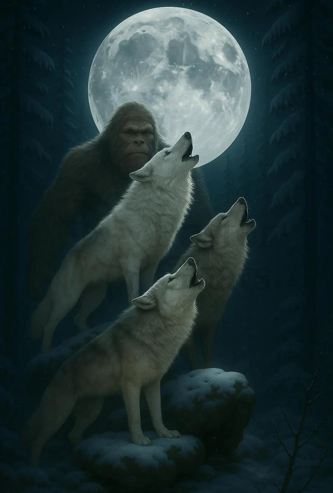 Mystical Forest Scene with Wolves Animal Poster PosterGoat