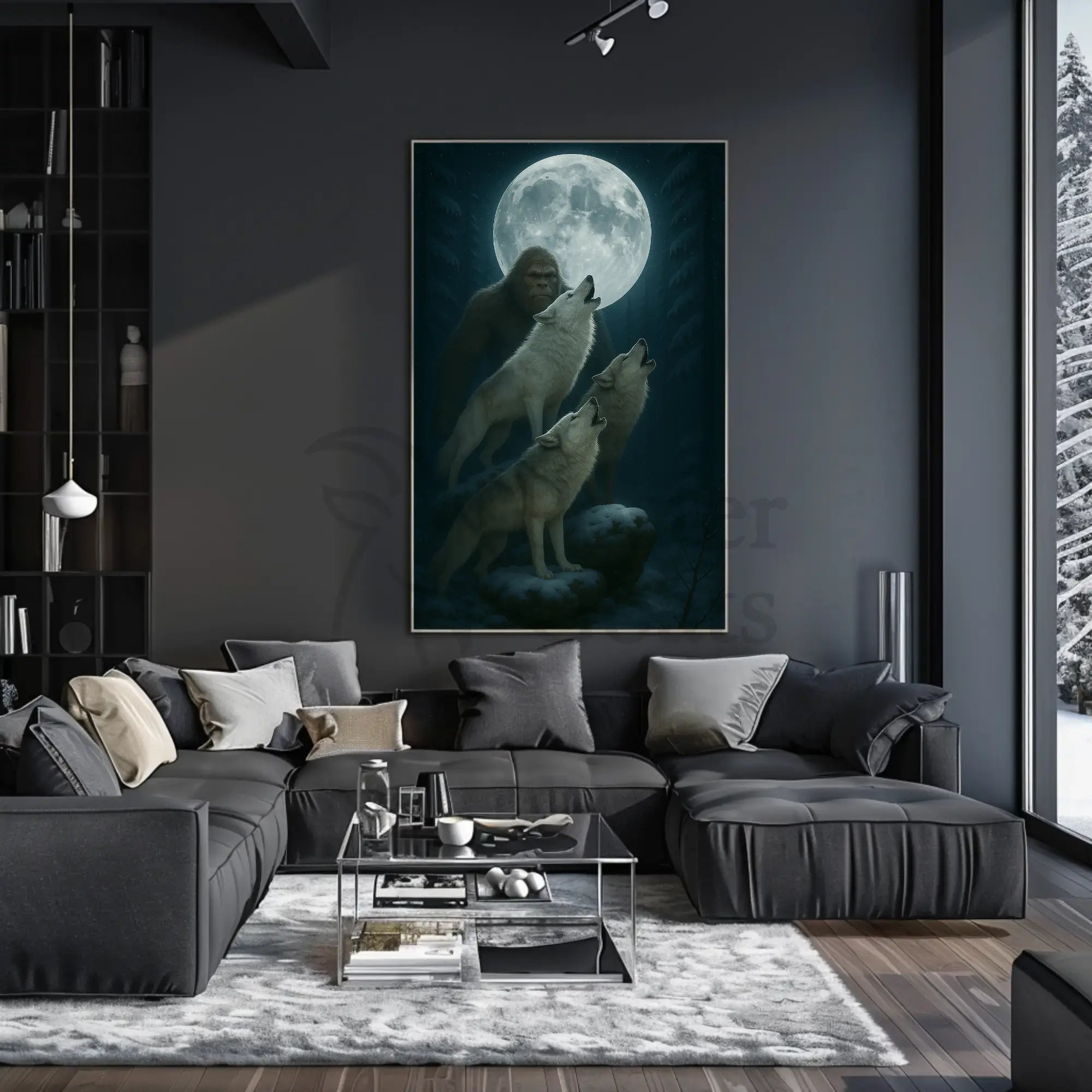 Mystical Forest Scene with Wolves Animal Poster PosterGoat