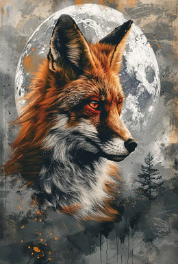 Mystical Fox with Moon and Tree Animal Poster PosterGoat