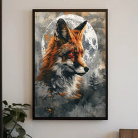 Mystical Fox with Moon and Tree Animal Poster PosterGoat