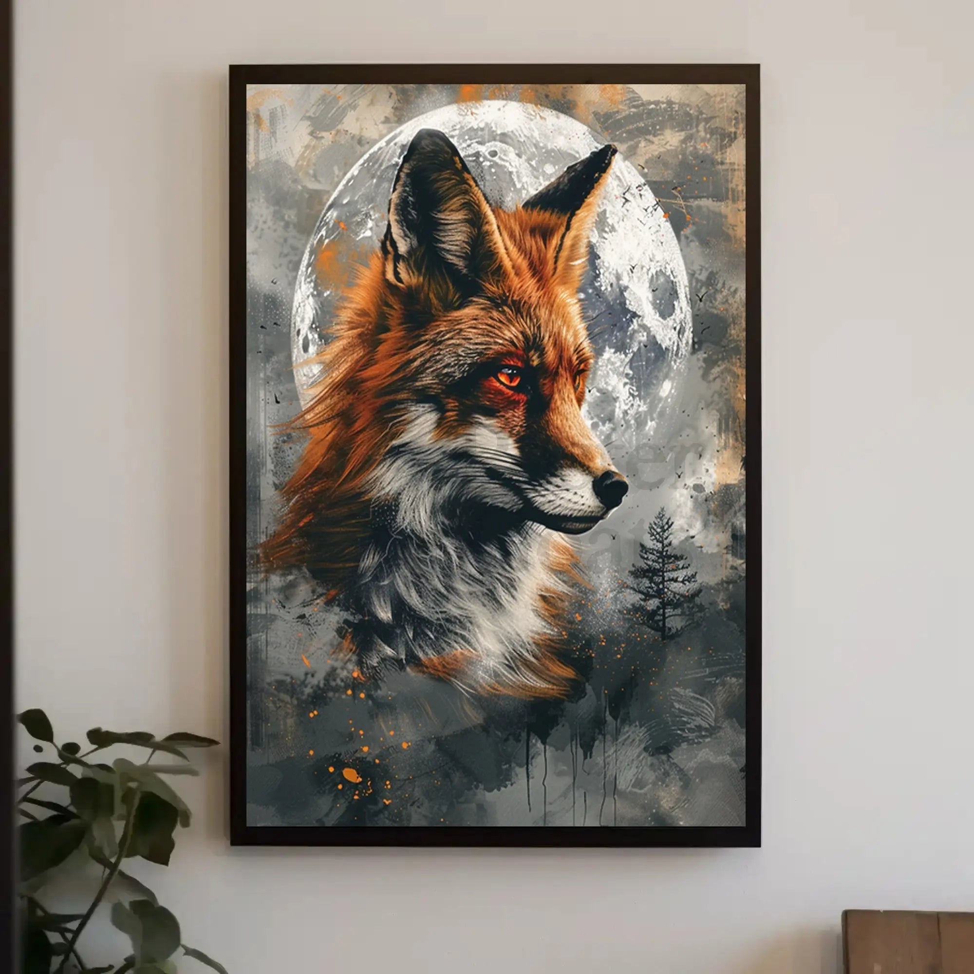 Mystical Fox with Moon and Tree Animal Poster PosterGoat