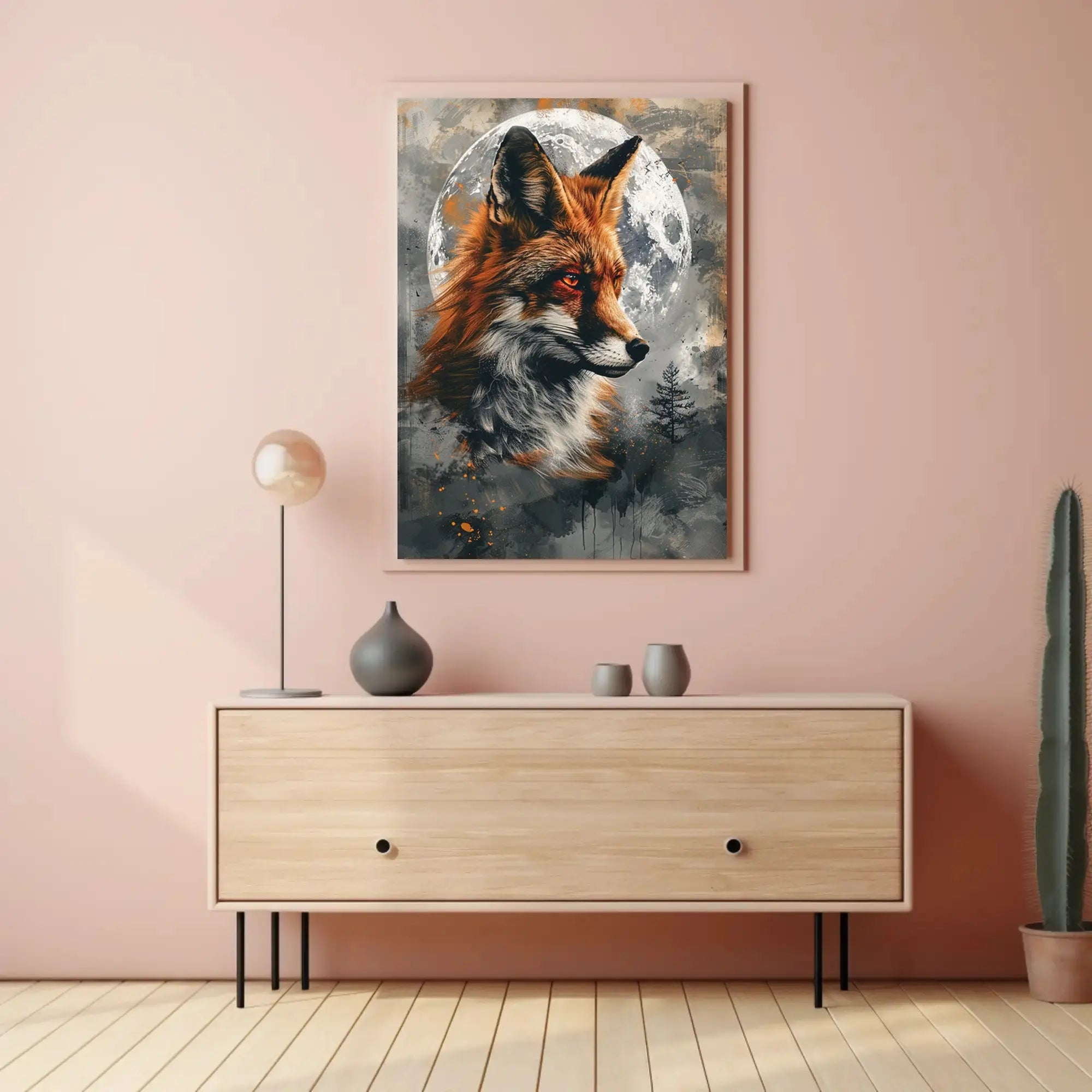 Mystical Fox with Moon and Tree Animal Poster PosterGoat